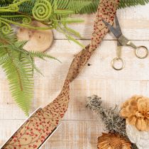 Artikel Dekoband Stoff Zweige mit roten Glitterbeeren 40mm 15m Beige