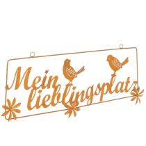 Artikel Dekohänger Metall mit Vögel-Motiv und Schriftzug „Mein Lieblingsplatz“ 55×20 cm Rostoptik Gartendeko