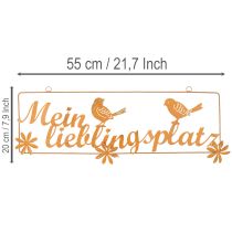 Artikel Dekohänger Metall mit Vögel-Motiv und Schriftzug „Mein Lieblingsplatz“ 55×20 cm Rostoptik Gartendeko