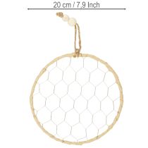 Artikel Dekoring aus Metall Ø20cm mit Raffia, 4 Stück, Natur/Silber