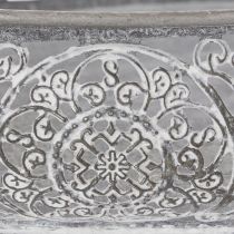 Artikel Dekoschalen-Set Metall Oval Silbergrau Weiß Floral 36cm/33,5cm