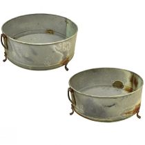 Artikel Deko-Schale aus Metall mit Fuß und Henkel, Rostoptik, 42/46,5 cm, 2er-Set
