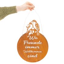 Artikel Schild aus Metall mit Spruch, Edelrost, Rund, 30×40cm, Vögel-Motiv