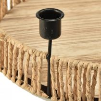Artikel Dekotablett aus Holz und Metall mit Ø 30 cm und 4 schwarzen Kerzenhaltern
