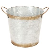 Artikel Dekotopf Metall mit Griffen Ø17cm H16,5cm silbern mit Rostoptik