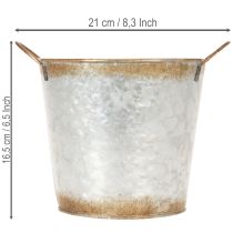 Artikel Dekotopf Metall mit Griffen Ø17cm H16,5cm silbern mit Rostoptik