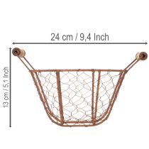 Artikel Drahtkorb Metall Ø18cm Rostbraun mit Holzgriffen für Dekoration