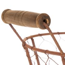 Artikel Drahtkorb Metall Ø18cm Rostbraun mit Holzgriffen für Dekoration