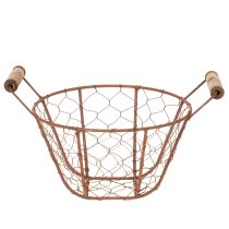 Artikel Drahtkorb Metall Ø18cm Rostbraun mit Holzgriffen für Dekoration