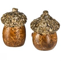 Artikel Keramik Eicheln mit Herzmotiv Braun 6 cm – Herbstliche Tischdekoration im 6er-Set