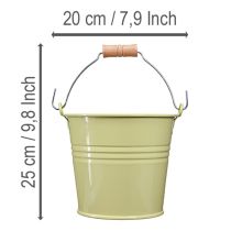 Artikel Eimer Metall Blumentopf mit Holzgriff Grüngelb 20x17,5x16cm