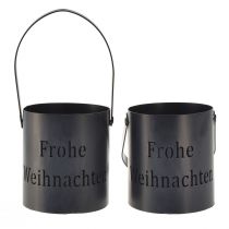 Artikel Windlicht mit Henkel aus Metall „Frohe Weihnachten“ Ø10cm, 2 Stück, Anthrazit