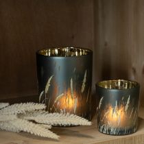 Artikel Deko-Windlicht aus Glas mit Gräsermotiv, Gold und Blau, 12,5 cm, 2er-Set