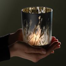 Artikel Deko-Windlicht aus Glas mit Gräsermotiv, Gold und Blau, 12,5 cm, 2er-Set