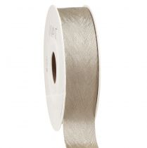 Artikel Elegantes Seidenband mit Federdruck in Silber – Perfekt für festliche Dekorationen Breite 25mm Länge 15m
