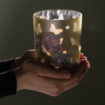 Artikel Windlicht aus Glas mit Hortensien-Motiv und verspiegelter Innenseite 12,5 cm
