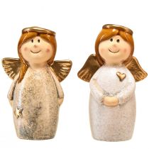 Artikel Engel-Dekofiguren Keramik 13 cm Creme Weiß mit Goldakzenten 2er-Set