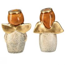 Artikel Bezauberndes Engel-Duo aus Keramik in Creme-Weiß mit Goldakzenten – 8.6 cm – Himmlische Dekorationsfiguren – 2 St