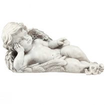 Artikel Engel liegend Grabschmuck Polyresin Grau und Weiß 31×16 cm