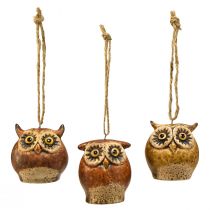 Artikel Eulenanhänger aus Keramik mit Jutekordel – Brauntöne – 5,6 cm – 3er-Set – Herbst- und Weihnachtsdeko