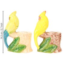 Artikel Kerzenhalter aus Keramik handbemalt Vögel H14,5cm 2er-Set