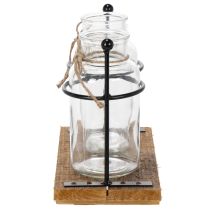 Artikel Flaschenvasen Glas mit Holzsockel und Metallhalter, 23x12x19,5cm, 2 Stück