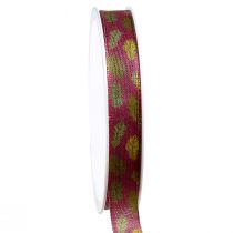 Artikel Geschenkband Herbst Stoffband mit Eichenblättern Bordeaux Grün 15mm 18m