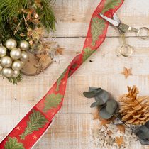 Artikel Geschenkband Stoff Tannenbaum Sterne 40mm 15m Rot Grün Gold