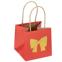 Artikel Geschenktüte aus Papier, 12 cm, Rot mit goldenem Schleifen-Motiv, 8 Stück