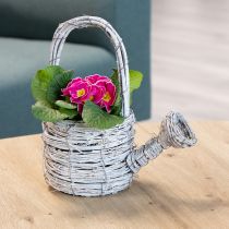 Artikel Gießkanne aus Weide, Flechtoptik, Weiß, 26 cm hoch, für Wohnraumdekoration