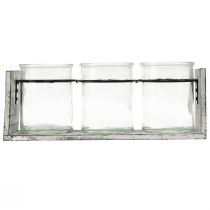 Artikel Glasbehälter-Set mit Holzständer, Glas und Holz, 27,5x9x11 cm, Grau-Weiß