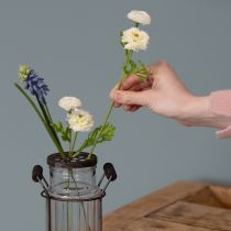 Artikel Glasflasche mit Metallkorb 20 cm Transparent mit schwarzem Metall