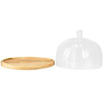 Artikel Glasglocke mit Holzteller, rund, Ø 22 cm, H 16,5 cm