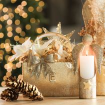 Artikel Glitzerschleife aus Kunststoff Gold 11cm mit Clip 4er Set