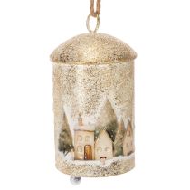 Artikel Metallglocke mit Winterdorf-Motiv, 20 cm, Weiß-Gold