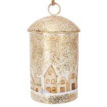 Artikel Metallglocke mit Winterdorf-Motiv, 20 cm, Weiß-Gold
