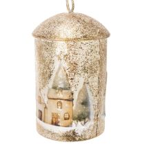 Artikel Metallglocke mit Winterdorf-Motiv, 20 cm, Weiß-Gold
