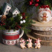Artikel Glücksschwein Dekofiguren aus Polyresin 5 cm mit Glücksbringern, 6er-Set