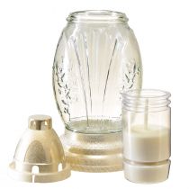Artikel Grablicht Glas Vase Retro Grablaterne Klar Weiß Gold Ø11cm H26,5cm
