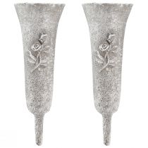 Artikel Grabvase Grau Vase zum Stecken mit Rosen Motiv H26cm 2St