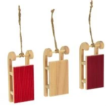 Artikel Mini Holzschlitten, Rot-Natur, 4 x 8,5 cm, 6er Set, Weihnachtsdeko