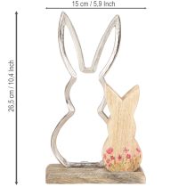 Artikel Hasendekoration Metall Holz 26,5 cm Silber Natur Osterdeko