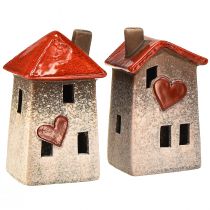 Artikel Liebevolle Keramik-Häuser – Herzdesign, Rot & Natur, 17.5 cm – Romantische Deko für zu Hause 2 St