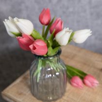 Artikel Künstliche Tulpen 21 cm Rosa mit Grünen Blättern für dekorative Tischvasen 6 Stück