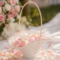 Artikel Streukörbchen Hochzeit 24x17cm Weiß Kunststoff mit Rattan