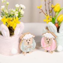Artikel Holz Schaf Dekofigur rosa und grün 11cm für Frühling und Ostern, 6er Set