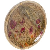Artikel Holzteller Ø15 cm mit Blumen- und Schmetterlingsmotiv in Pink, 3 Stück