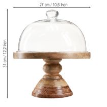 Artikel Holzteller mit Glaskuppel Ø27 cm H31 cm für Dekoration
