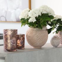 Artikel Keramik-Pflanzschale Creme-Rosa – Moderner Deko-Übertopf mit Rillenmuster Ø15cm 2St