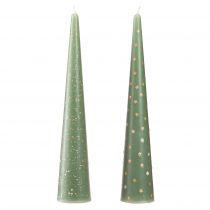 Artikel Kerze als Tannenbaum Weihnachtskerze Grün Gold Ø4,5cm H25cm 2St